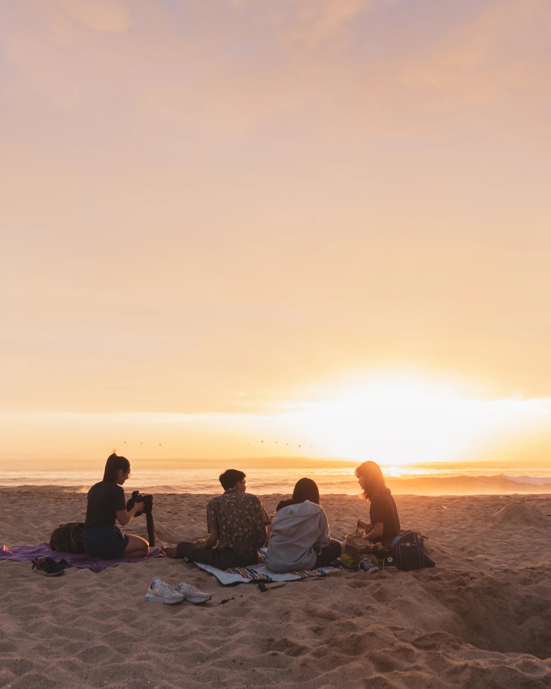 Un grupo de amigos junto al mar al atardecer